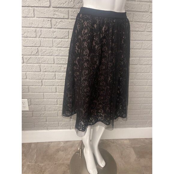 Express Black Mesh Lace Overlay Knee Length Skirt Size 2 - Picture 5 of 9